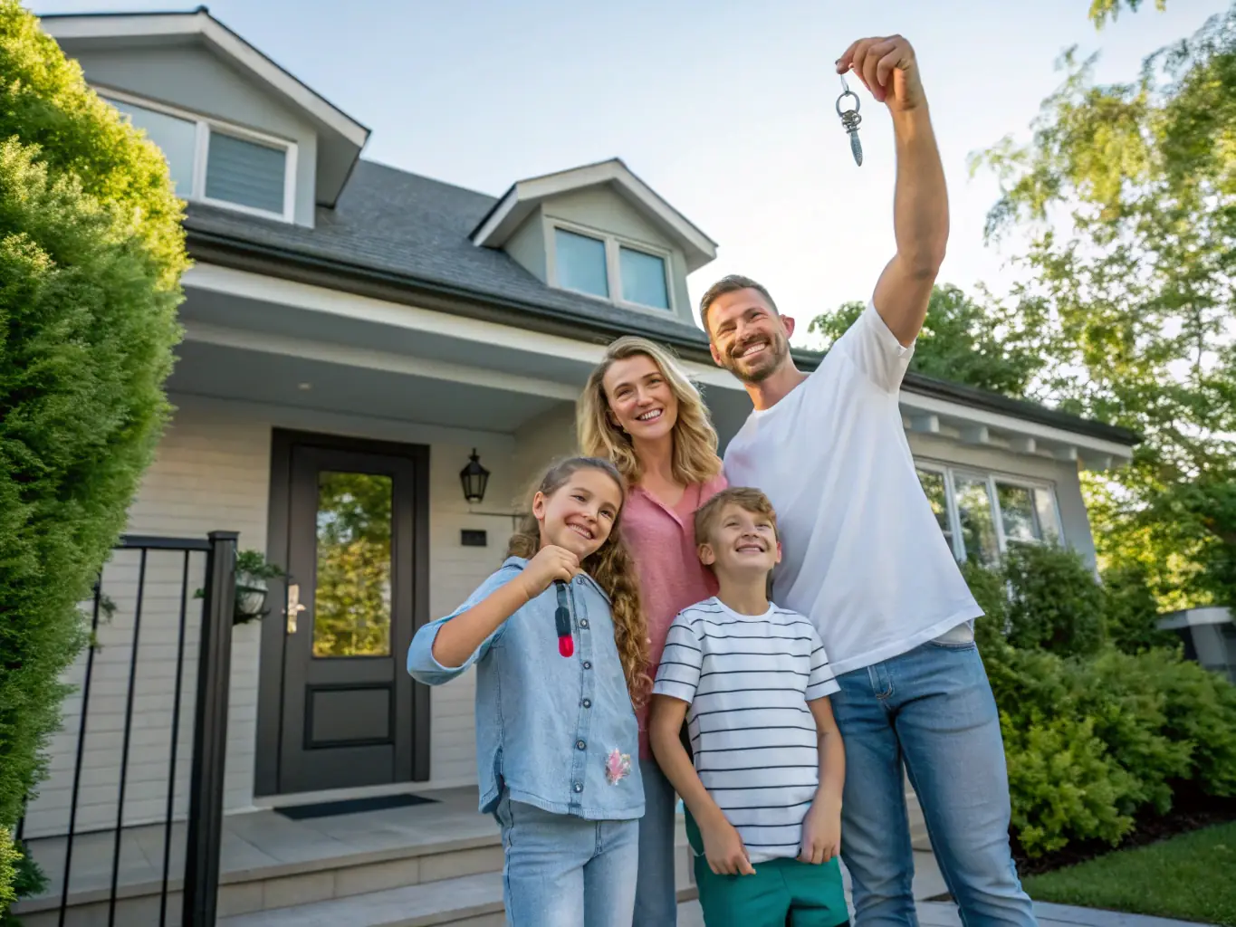 A family happily receiving keys to their new rental apartment, showcasing the joy of finding the perfect home through Vista Properties Lausanne.